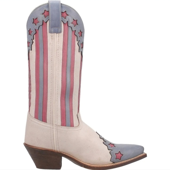 Women's Laredo Cady Leather Patriotic Snip Toe Off White Boots 7.5 M - Picture 3 of 7